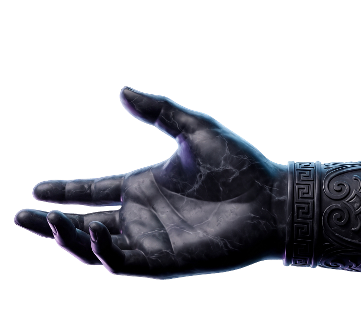 Sculpted marble hand reaching inward from the void — Erebus.